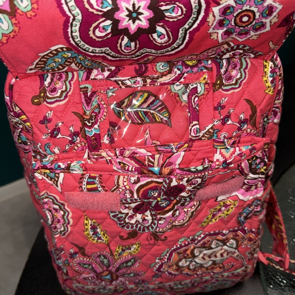 Vera Bradley Call Me Coral Quilted Back Pack Purse 6 Pockets School Bag 12" X 9" - Picture 5 of 8